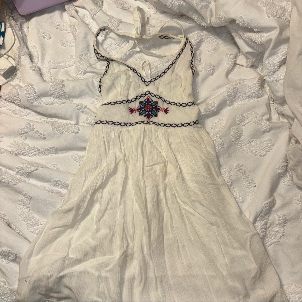 White embroidered halter dress